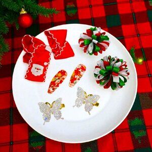 Santa Christmas Hair Bow Set
